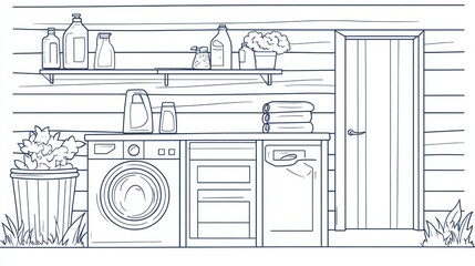 Exterior laundry room sketch, simple line art