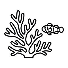 Obraz premium Coral Reef Icon, Vector, Illustration, Icon, Outline, Line Art, Silhouette, Logo, White Background.