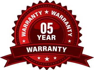 premium quality label, 5 Year warranty banner, label, sign, badge isolated on white background.