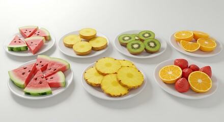 Vibrant Slices of Summer Fruits Watermelon, Pineapple, Kiwi, Orange, and Strawberry