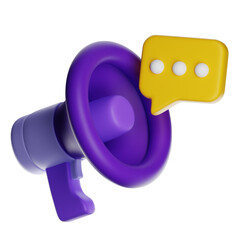Purple megaphone announcing with speech bubble on transparent background