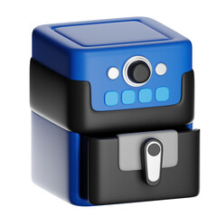 Modern blue air fryer appliance with transparent background
