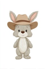 Obraz premium Cute fluffy bunny wearing a cowboy hat, minimalist boho style illustration