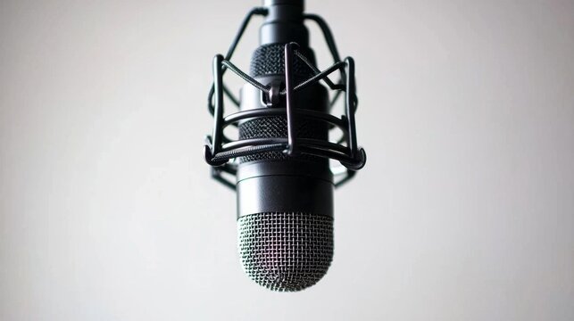 Professional audio equipment featuring a hanging condenser mic.