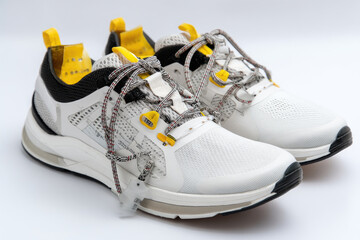 Pair of modern white sneakers look great
