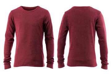 Burgundy shirt, front and back view displays cozy, comfortable vibe