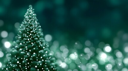 Christmas tree shining on a turquoise background with copy space