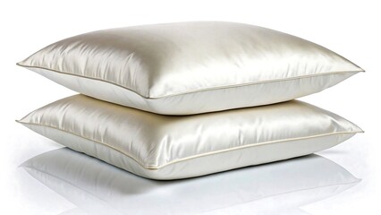 Obraz premium Stack of two luxurious ivory satin pillows isolated on white background 