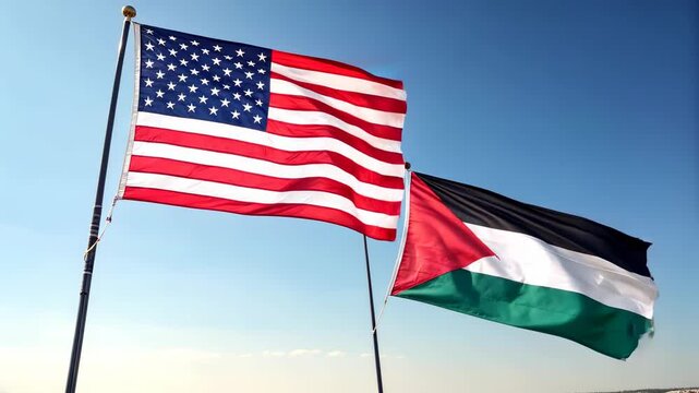 American Flag and Palestinian Flag Waving Together