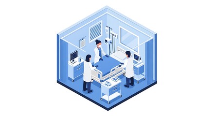Isometric Hospital Room with Doctors and Bed