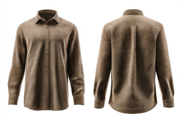 Brown linen shirt showcased front and back exudes simple sophistication