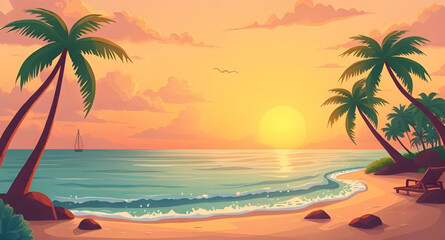 Palm trees on the beach, Tropical beach scene, Seaside palm trees, Coconut trees on beach, Beach with palm trees, Palm tree silhouette, Palm tree coastline, Island palm trees, Sandy beach with palms, 