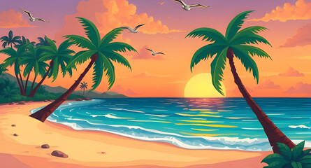 Palm trees on the beach, Tropical beach scene, Seaside palm trees, Coconut trees on beach, Beach with palm trees, Palm tree silhouette, Palm tree coastline, Island palm trees, Sandy beach with palms, 