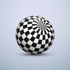 Abstract optical illusion sphere. Hypnotic ball with black and white squares. Vector illustration.
