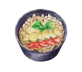 Watercolour illustration of Granola Bowl with Smoothies