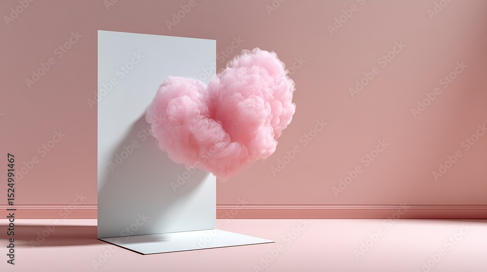 Aufkleber pink cloud with a heart shape is floating in the air. the cloud is surrounded by a white frame, whic