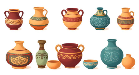 Pottery and ceramics vector, Pottery ornament vector, Earthen pottery vector, Clay pottery icon, Pottery design elements, Pottery bowl set vector, Pottery jug set, Clay vase vector, Pottery storage ja