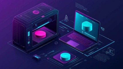 Creative workspace environment with advanced 3D printing technology highlighted.