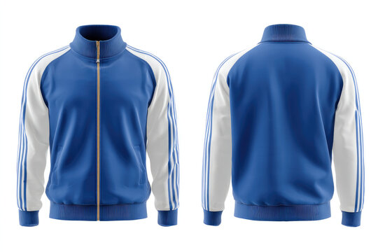 Blue track jacket looks great athletic style with stripes sleeves design