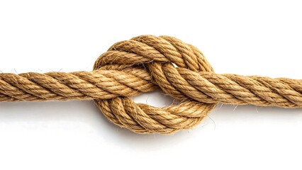 Close-up of strong rope tied in a knot isolated on white background
