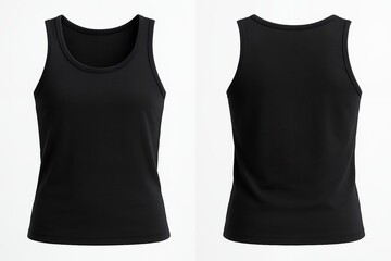 Front and back view of a black sleeveless shirt on transparent background, concept for apparel design and fashion template