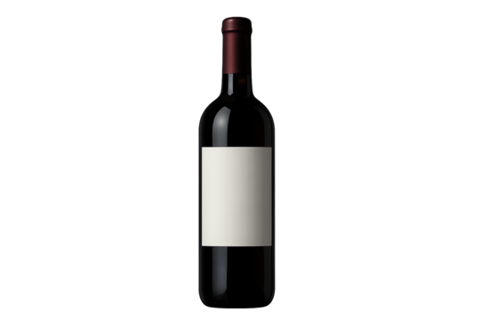 A single bottle of red wine with a blank white label on a transparent background, concept for wine label design, branding, and packaging - Powered by Adobe