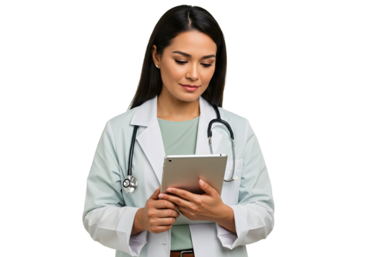 Doctor Uses Tablet in Clinic Healthcare Professional