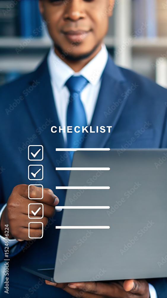Aufkleber professional using digital checklist with stylus on laptop. modern business productivity and task ma