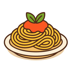 A flat digital illustration of a bowl of spaghetti with tomato sauce.