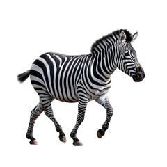 Fototapeta premium zebra in profile, trotting motion, isolated on transparent background