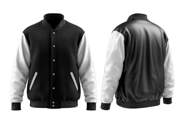 Modern varsity jacket, shown in front and back view, looks sharp and stylish