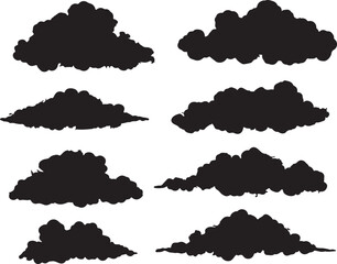 Black Cloud Silhouette Vector Set: Isolated Weather Elements, Stormy Sky Graphics, Digital Design Assets, Dark Clouds Illustration