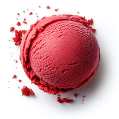 Delicious red sorbet scoop with crumbs on white background