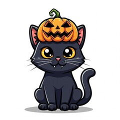 Black cat with pumpkin vector