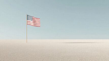 single american flag on light background with soft lighting minimalism focus on flag ultrabright clean space around