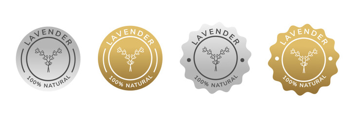 lavender oil natural label silver and gold color. natural ingredient for cosmetic or beauty product.