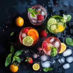Refreshing summer cocktails with fruit & ice