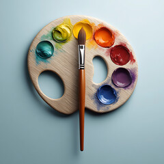 Creative Painting Tools Featuring a Multicolored Palette and Brush