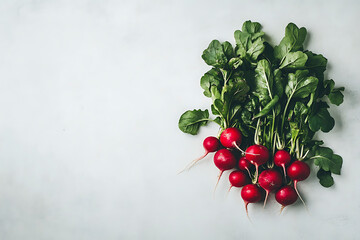 Fresh Organic Radishes with Leaves on White Background