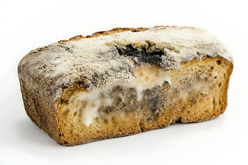 Spoiled Bread with Fuzzy Mold Growth Isolated on White