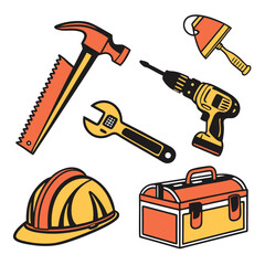 Construction tools and safety helmet illustration