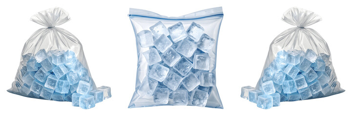 Obraz premium Set For Bags of ice cubes isolated on transparent background