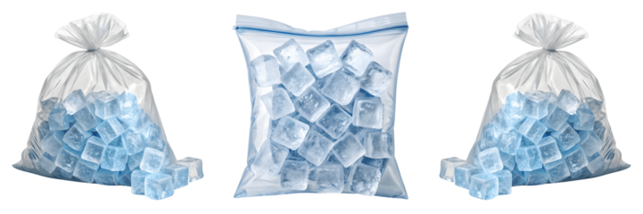 Set For Bags of ice cubes isolated on transparent background