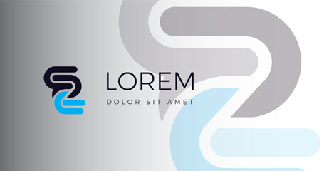 Modern initials EZ letters associated with fine dark blue and light blue lines