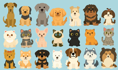 Flat Style Dog and Cat Breeds Collection &ndash; Cute Pet Illustrations