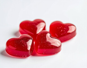 Obraz premium Glossy strawberry heart candy with vibrant red color. Ideal for love, romance, sweets, or holiday themes like Valentine’s Day or weddings.