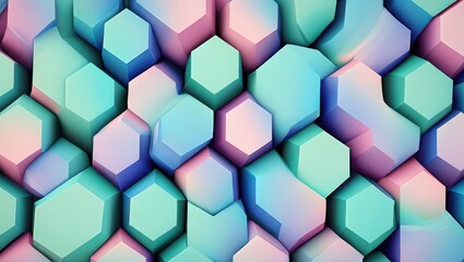 A pastelcolored honeycomb structure of hexagons, creating an abstract, threedimensional pattern