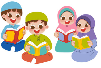 Muslim kids reading quran