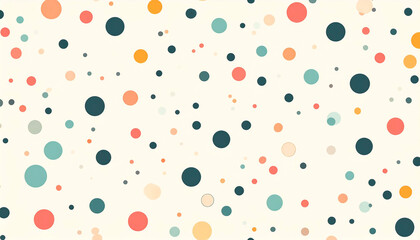 Obraz premium A whimsical off-white background scattered with various-sized circles in muted pastel and dark teal hues. The circles are randomly distributed, creating a playful, dotted pattern