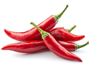 A collection of bright red chili peppers with green stems